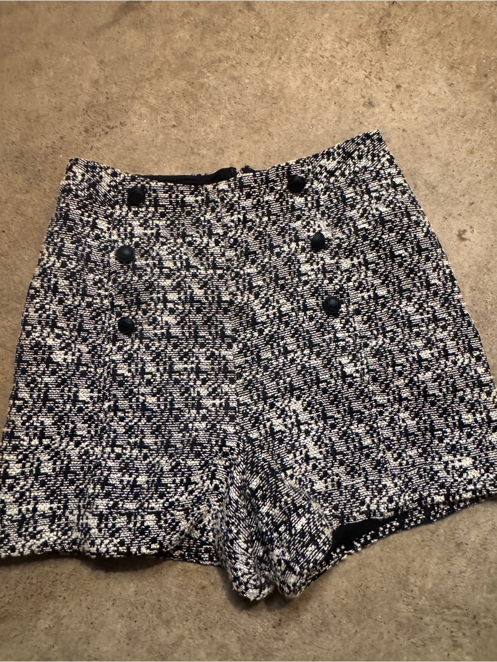 Express Navy & White Tweed High-Rise Button-Front Shorts